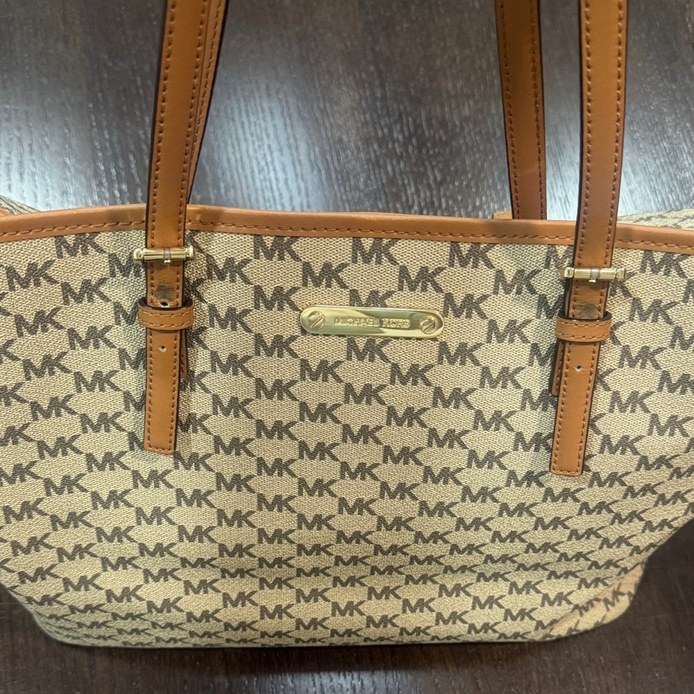 Michael Kors Jet Set Signature Logo Tote Bag Brown/Tan - Large